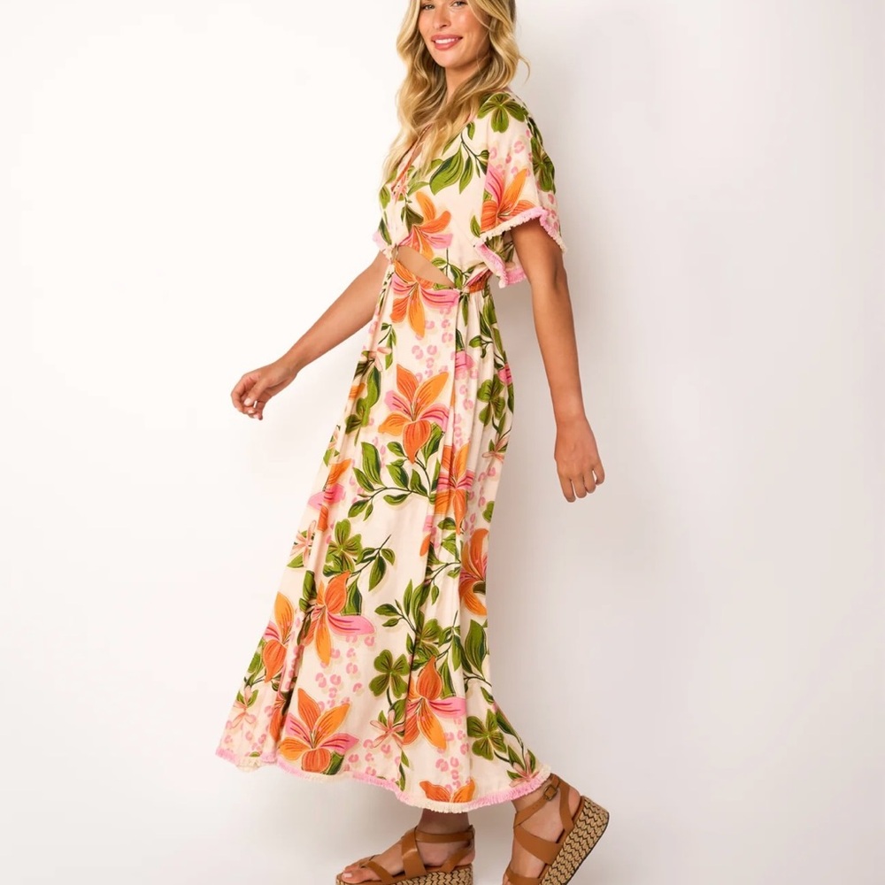 Floral Maxi Dress in Pink and Green